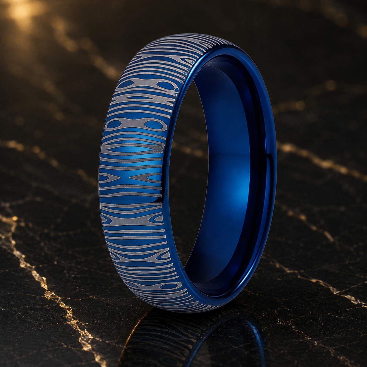 6mm Domed Tungsten Ring with Damascus Laser Engraving