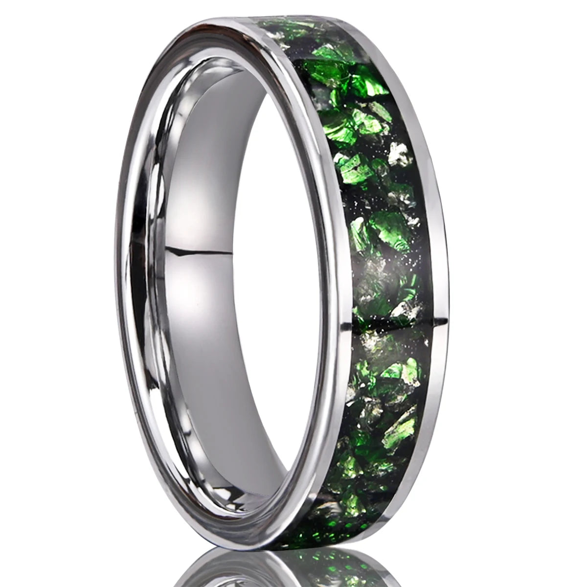 6mm Green Gemstone Tungsten Carbide Ring