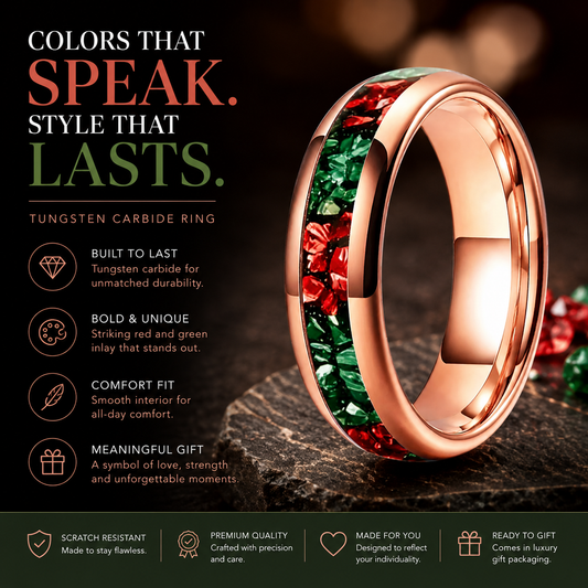 6mm Green and Red Tungsten Ring