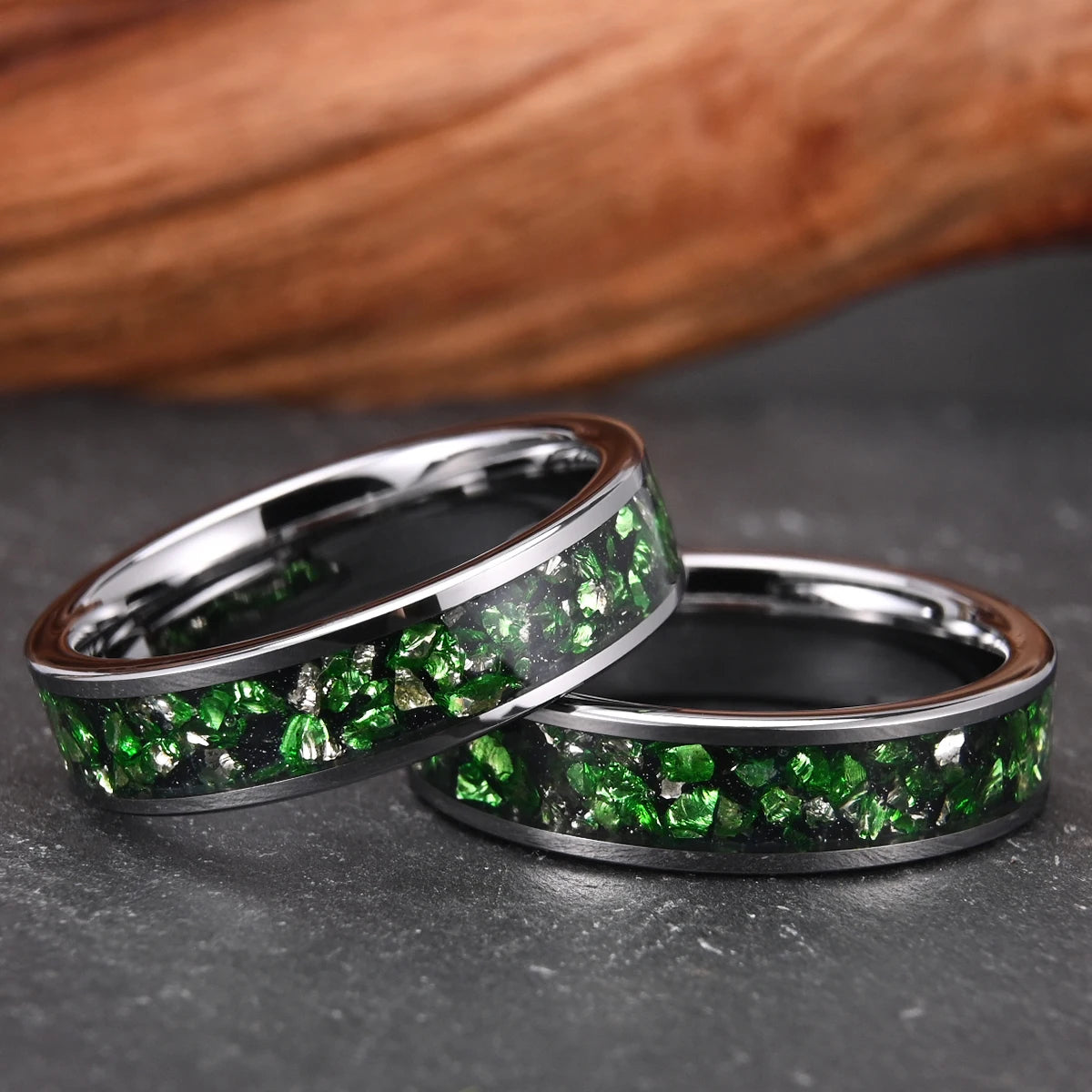 6mm Green Gemstone Tungsten Carbide Ring