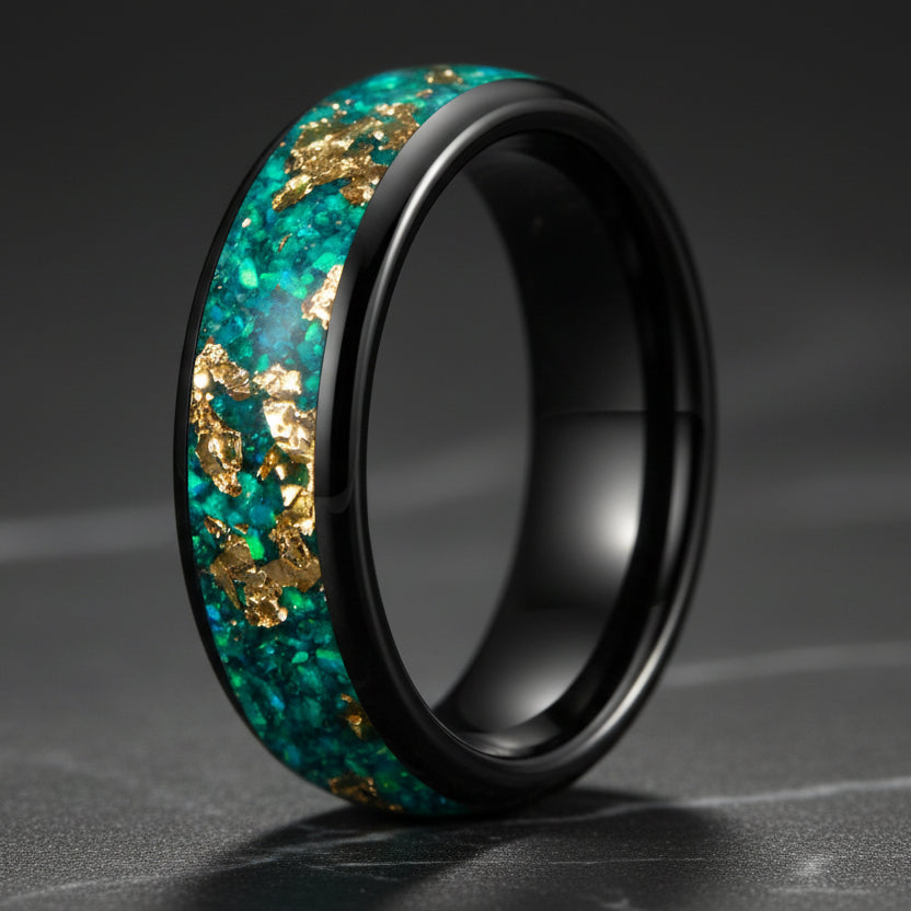 6mm Green opal tungsten ring