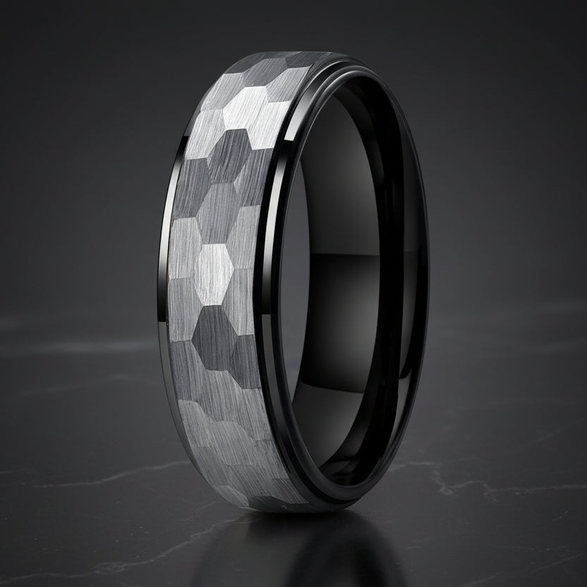 6mm Hammered Tungsten Carbide Ring