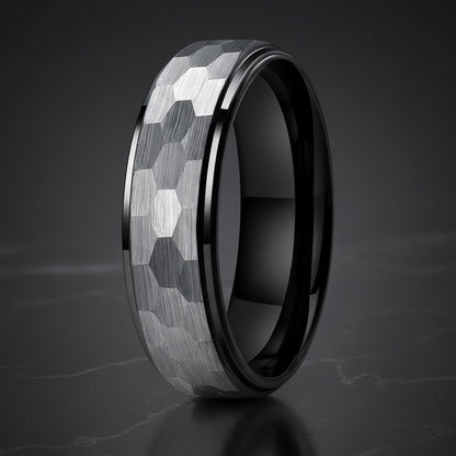 6mm Hammered Tungsten Carbide Ring