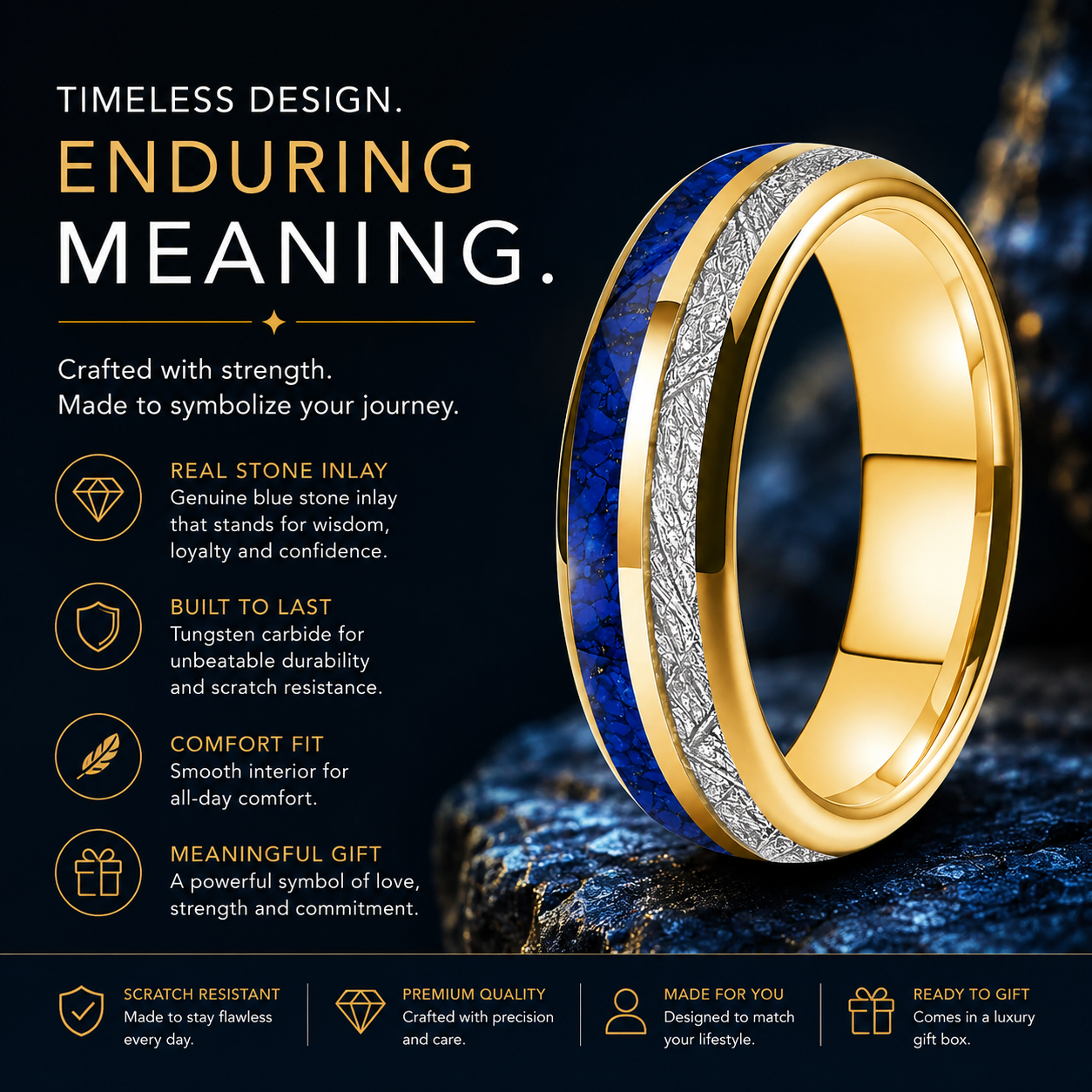 6mm Lapis Lazuli Meteorite Tungsten Ring