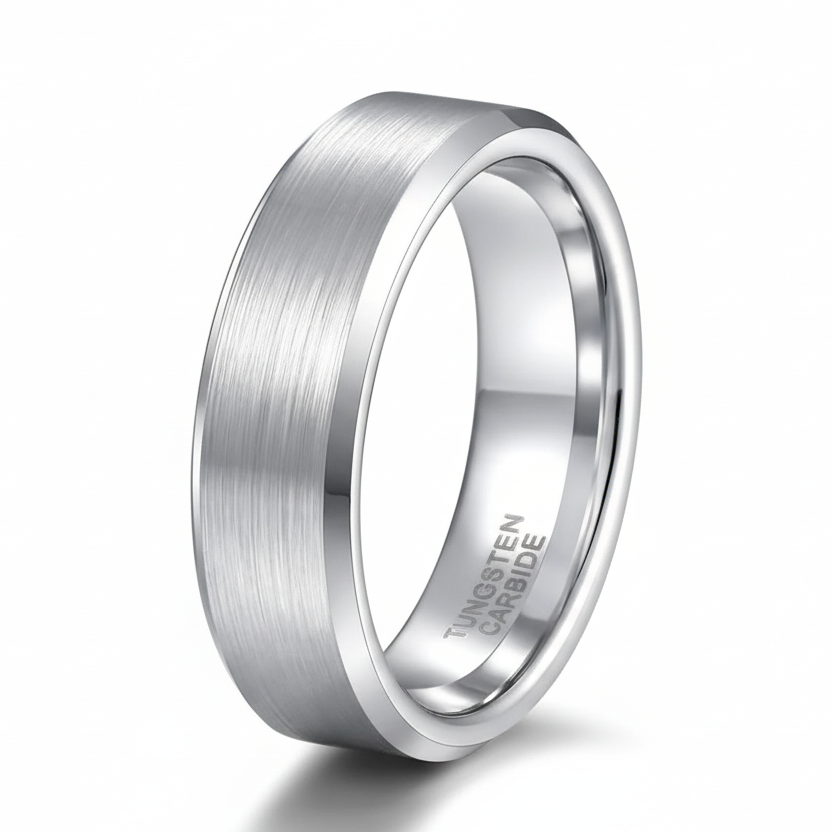 6mm Men silver Tungsten Engagement Ring Brushed Finish