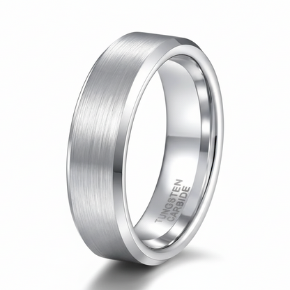 6mm Men silver Tungsten Engagement Ring Brushed Finish