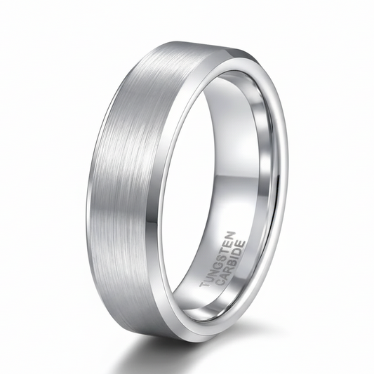 6mm Men silver Tungsten Engagement Ring Brushed Finish