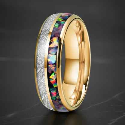 6mm Opal & White Meteorite Tungsten Ring