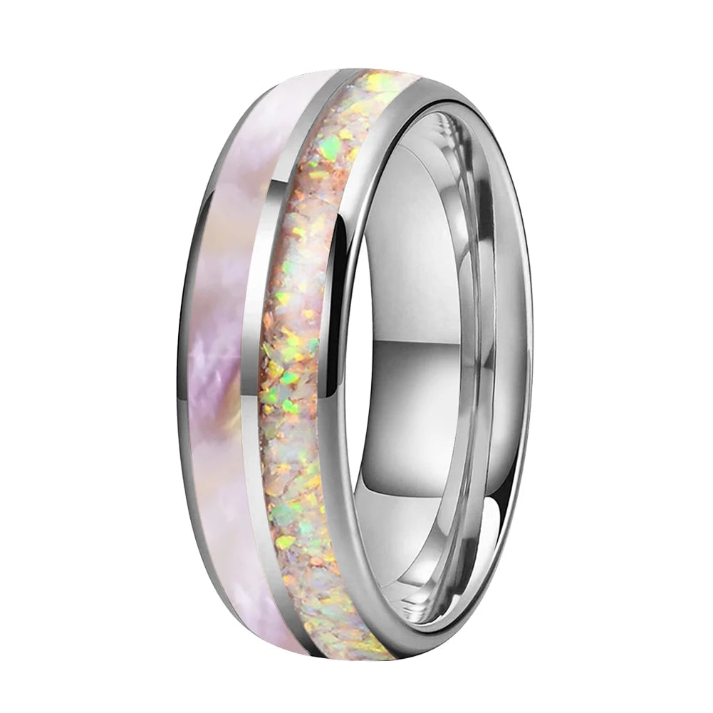 6mm Pink Abalone & Opal Tungsten Ring