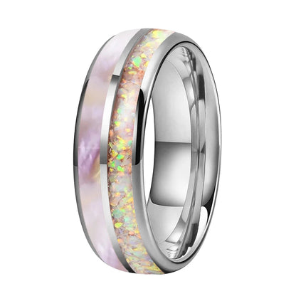 6mm Pink Abalone & Opal Tungsten Ring