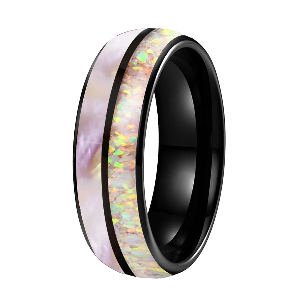 6mm Pink Abalone & Opal Tungsten Ring