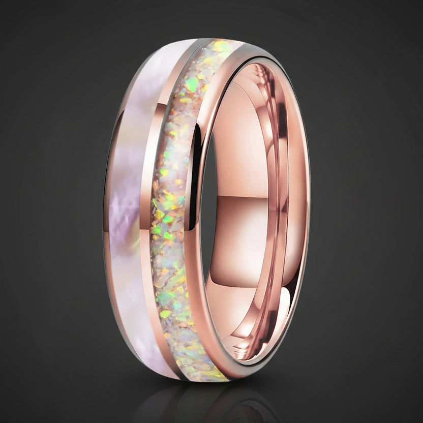 6mm Pink Abalone & Opal Tungsten Ring