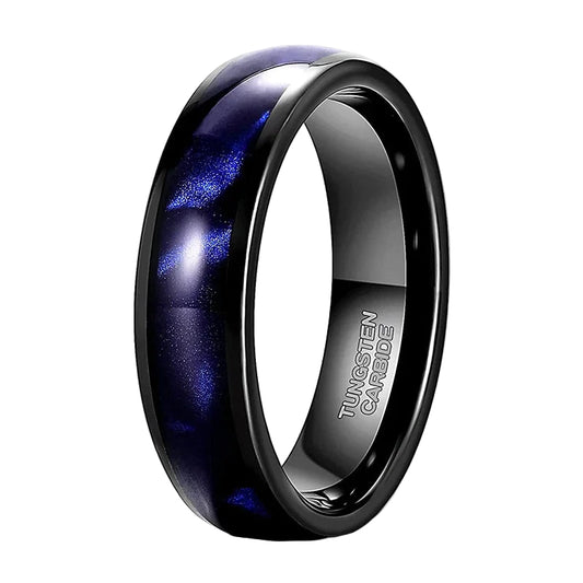 6mm Tungsten Ring with Blue Crushed Shell