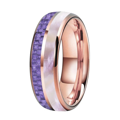 6mm Tungsten ring with Purple Carbon Fiber & Pink Abalone Inlay