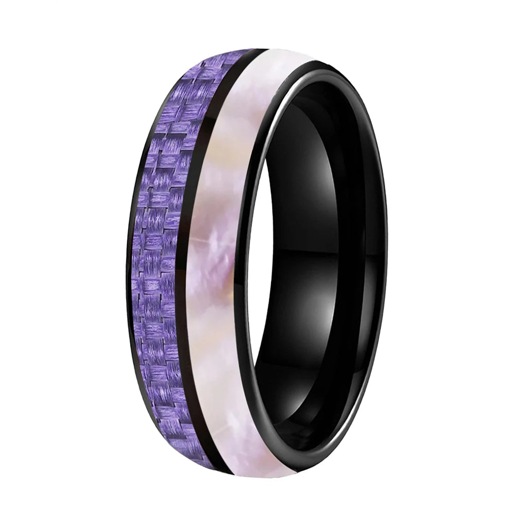 6mm Tungsten ring with Purple Carbon Fiber & Pink Abalone Inlay