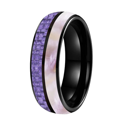 6mm Tungsten ring with Purple Carbon Fiber & Pink Abalone Inlay