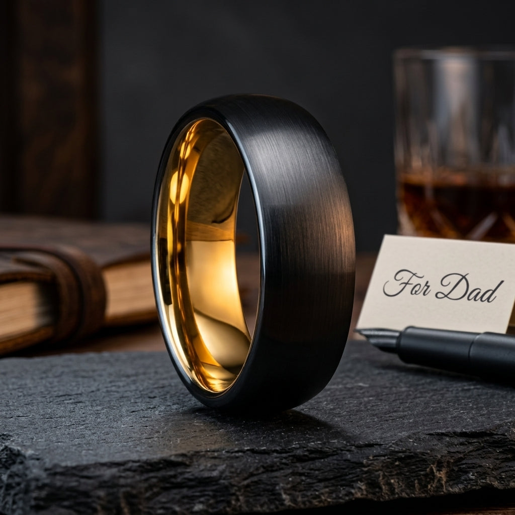 7MM Black & Gold Tungsten Wedding Band