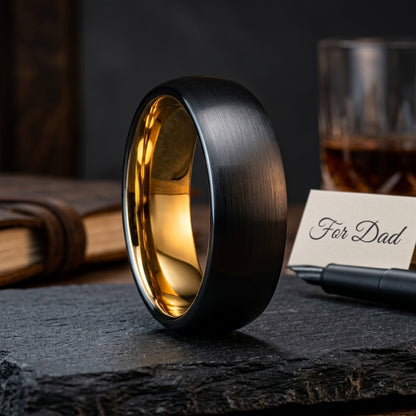 7MM Black & Gold Tungsten Wedding Band