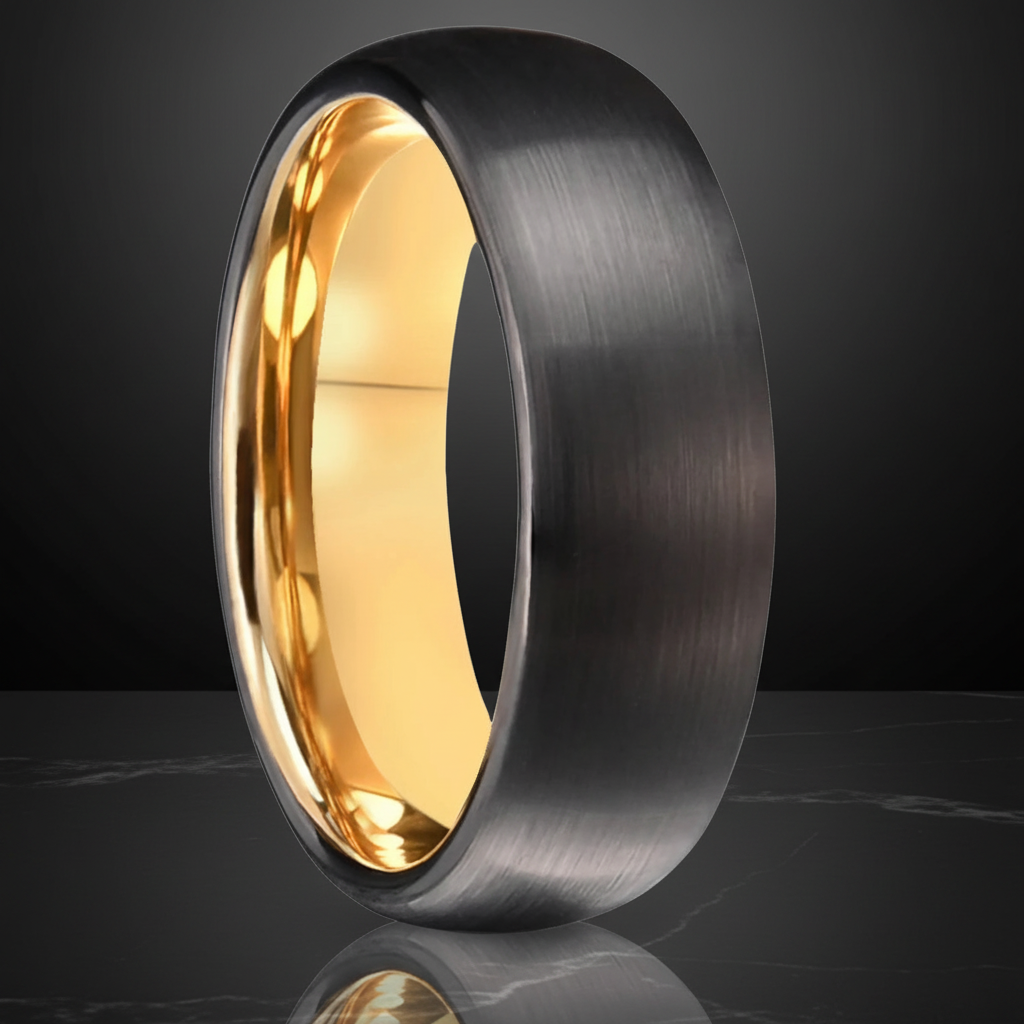 7MM Black & Gold Tungsten Wedding Band