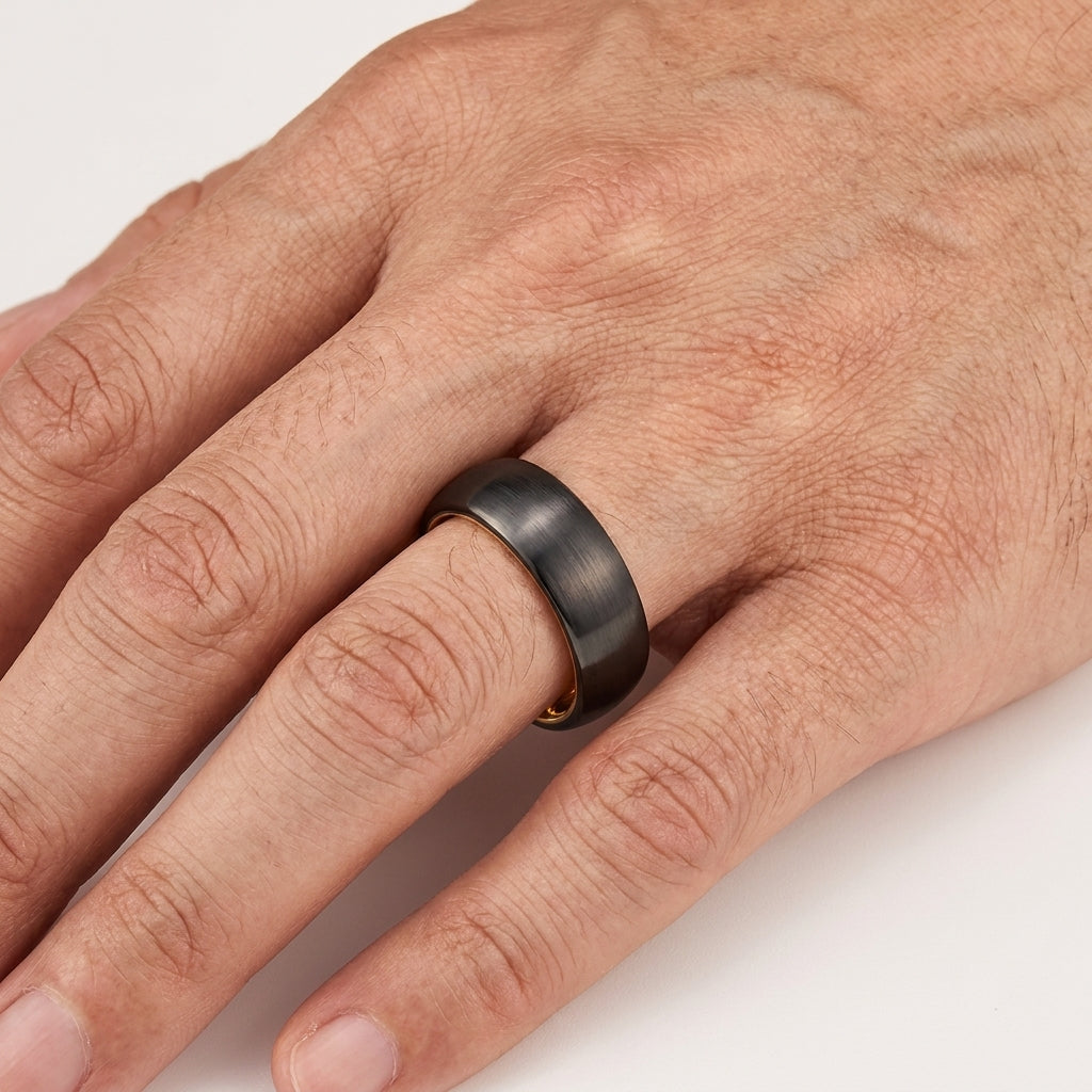 7MM Black & Gold Tungsten Wedding Band