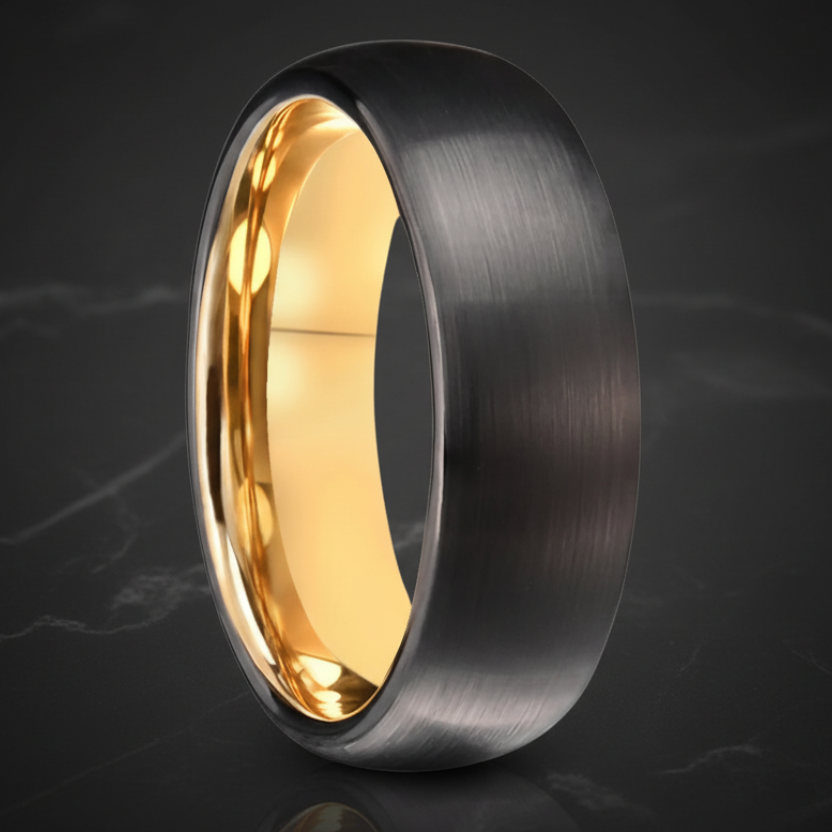 7MM Black & Gold Tungsten Wedding Band