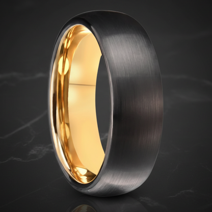 7MM Black & Gold Tungsten Wedding Band
