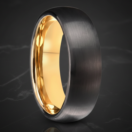 7MM Black & Gold Tungsten Wedding Band