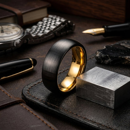7MM Black & Gold Tungsten Wedding Band