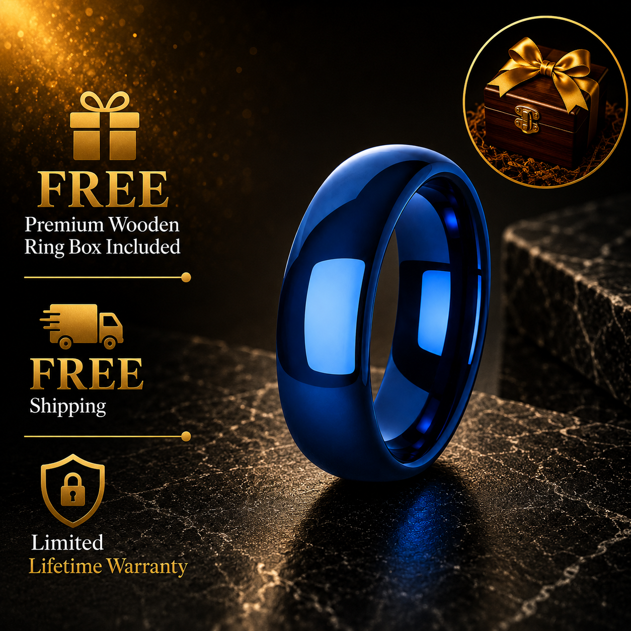 7MM Blue Tungsten Ring