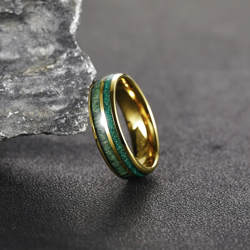 7mm Green Opal & Wood Tungsten Ring