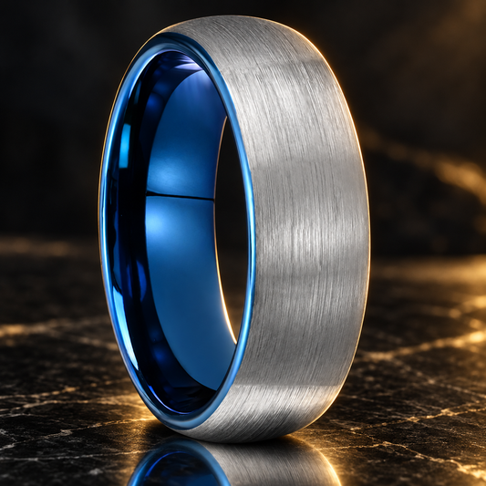 7mm Blue and Silver Tungsten Ring