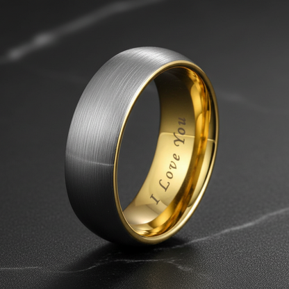 7mm Gold and Silver Tungsten Ring I Love You Engraved