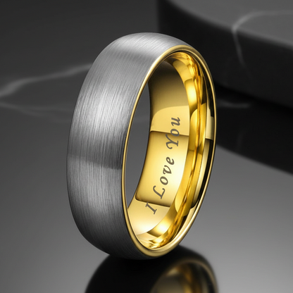 7mm Gold and Silver Tungsten Ring I Love You Engraved