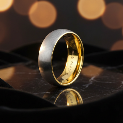 7mm Gold and Silver Tungsten Ring I Love You Engraved