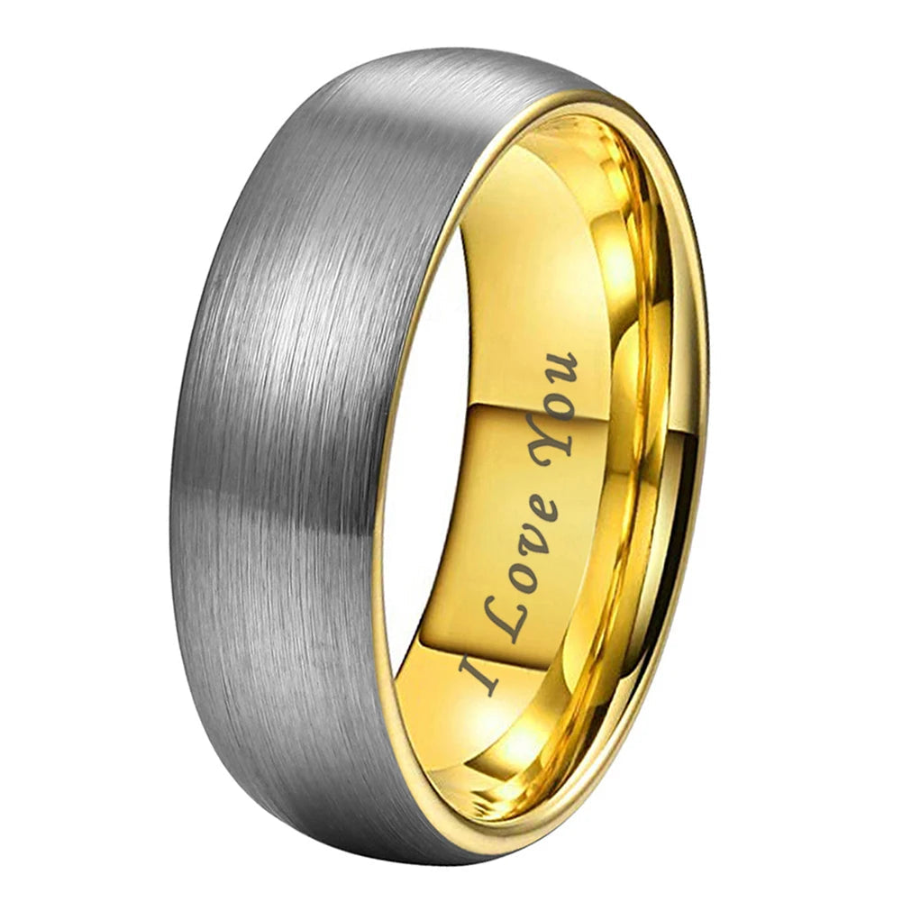 7mm Gold and Silver Tungsten Ring I Love You Engraved