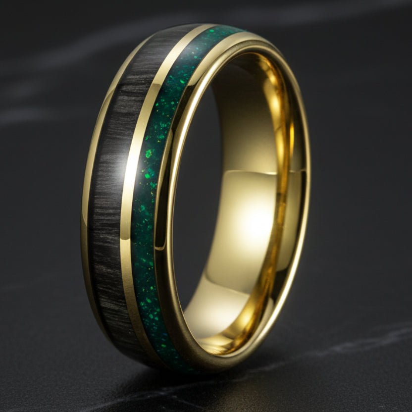 7mm Green Opal & Wood Tungsten Ring