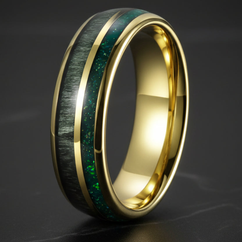 7mm Green Opal & Wood Tungsten Ring