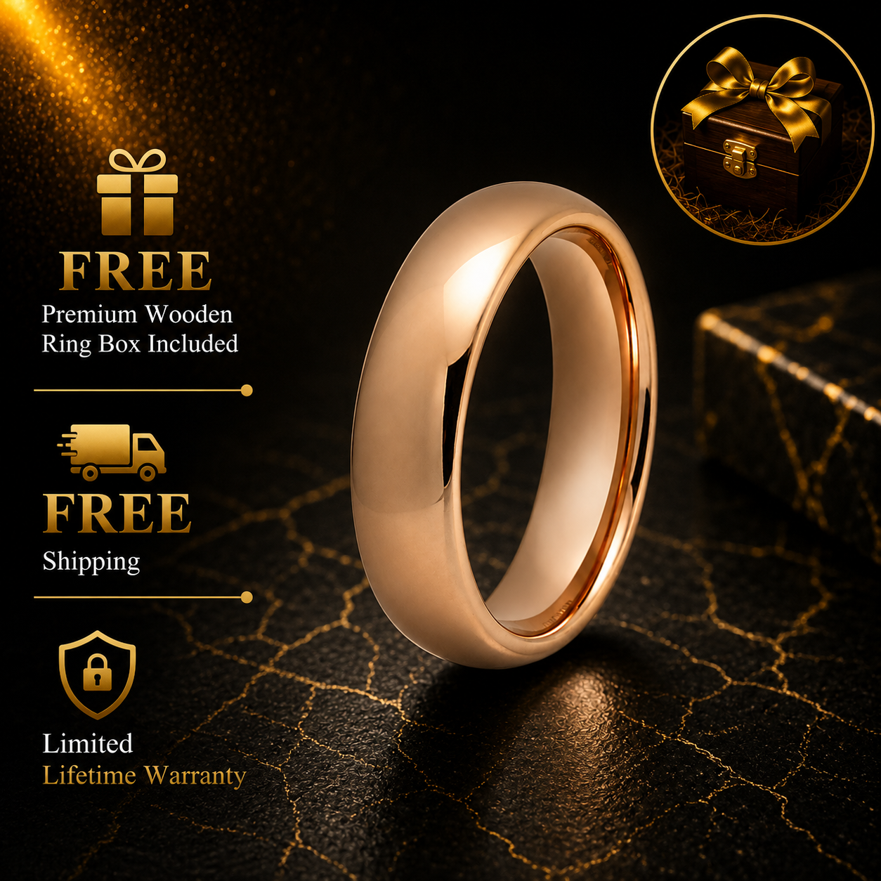 7mm Rose Gold Tungsten Ring For Men