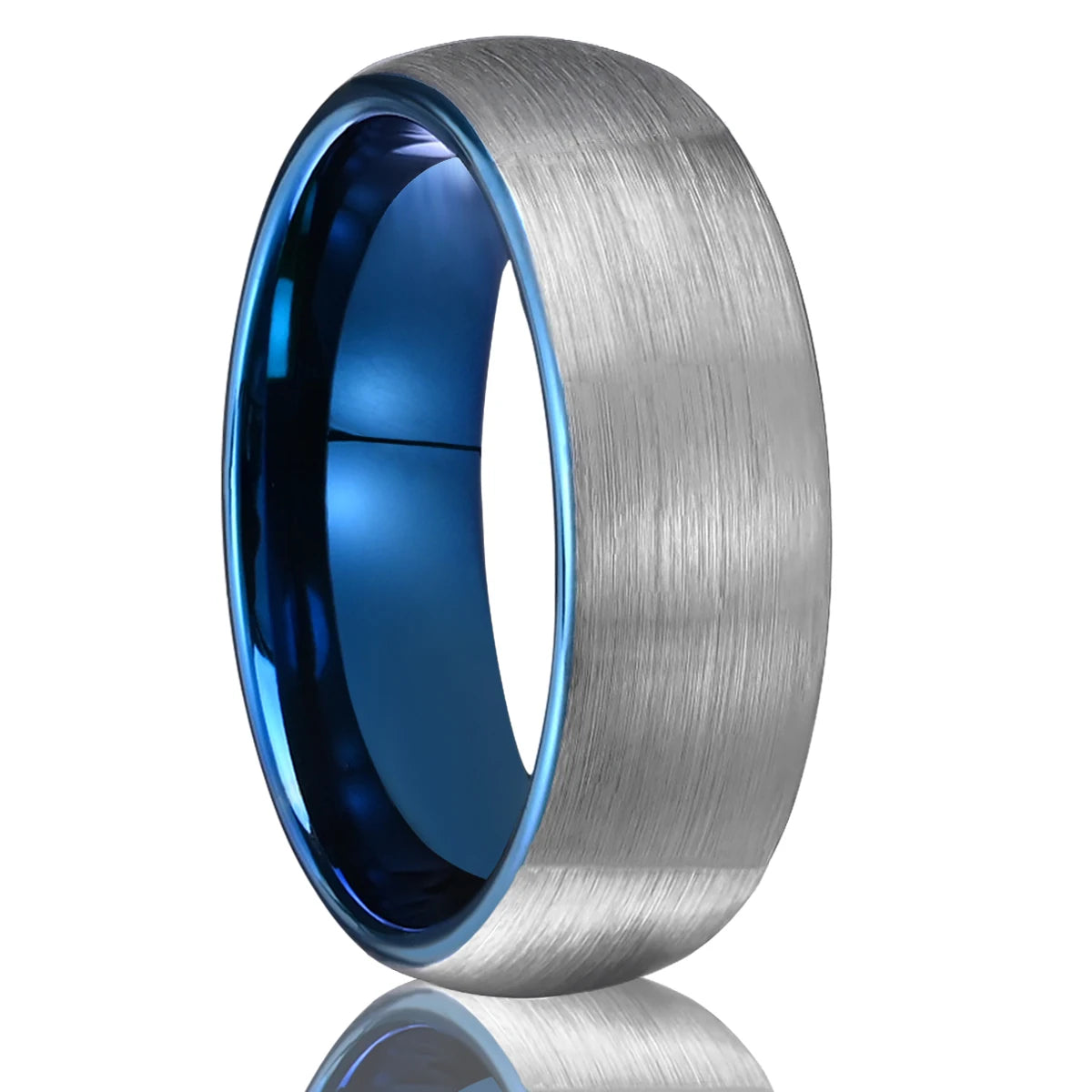 7mm Tungsten Wedding Band Brushed Blue Silver