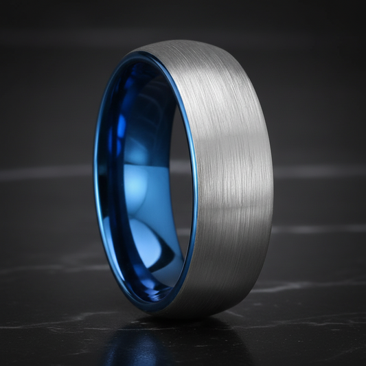7mm Tungsten Wedding Band Brushed Blue Silver