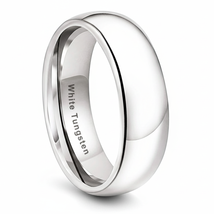7mm White Tungsten Engagement Ring Comfort Fit