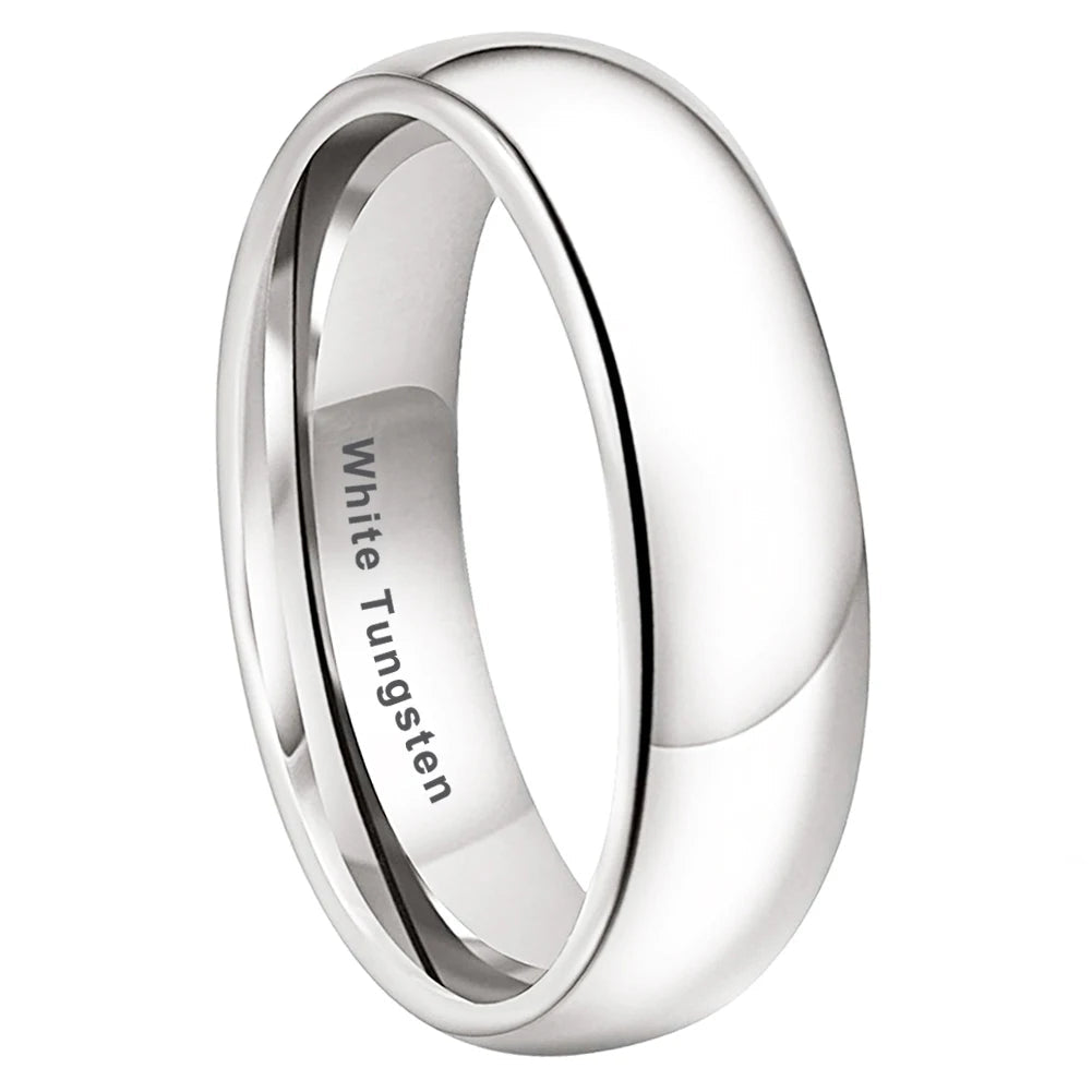 7mm White Tungsten Engagement Ring Comfort Fit