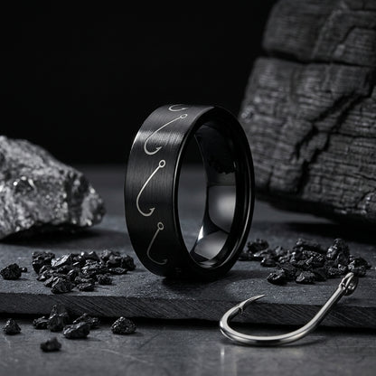 Black Tungsten Fishing Hook Ring