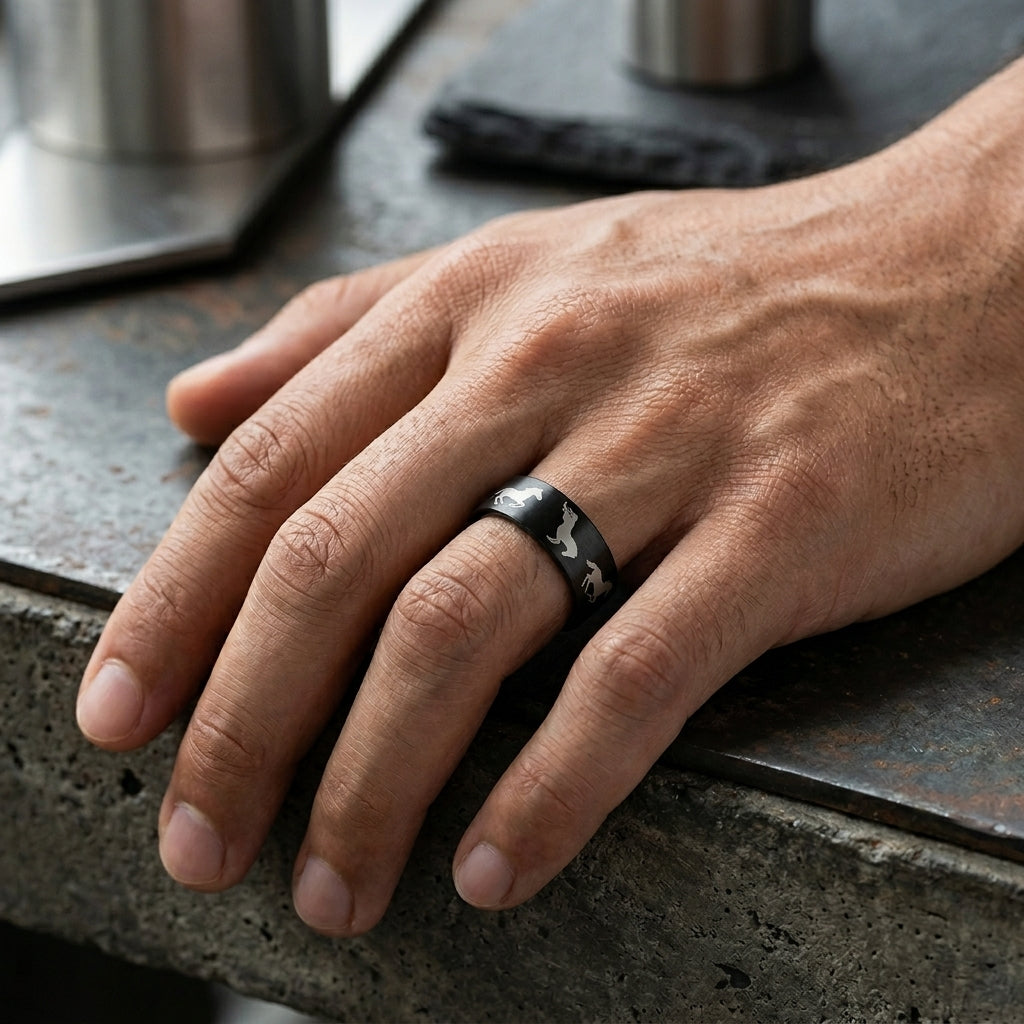 Black Tungsten Horse Ring