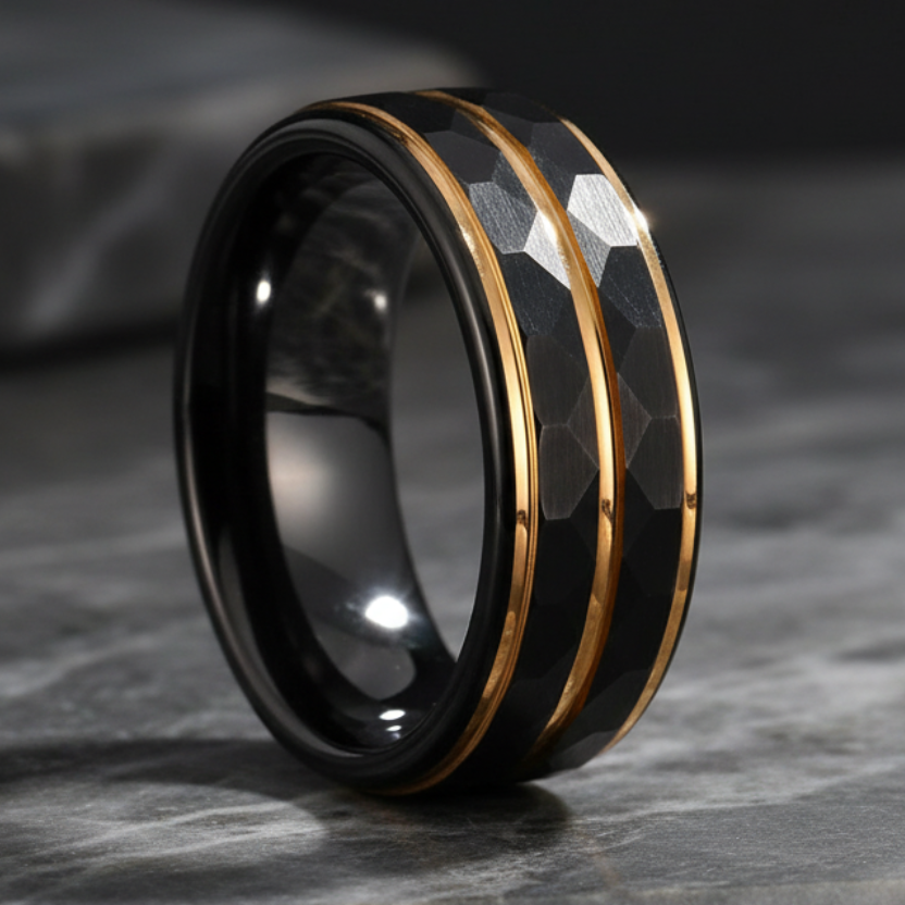Black Tungsten Wedding Band with Gold Groove