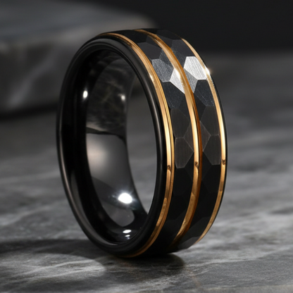 Black Tungsten Wedding Band with Gold Groove