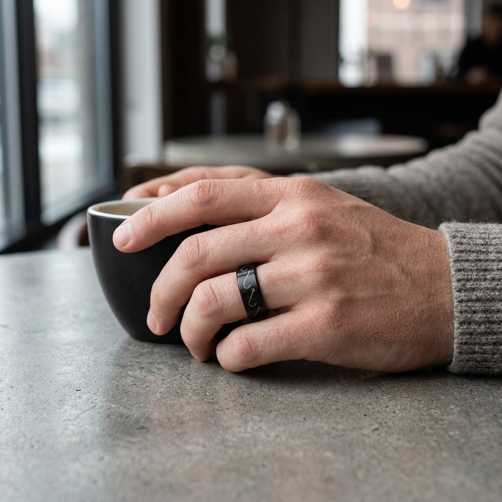 Black Tungsten Fishing Hook Ring