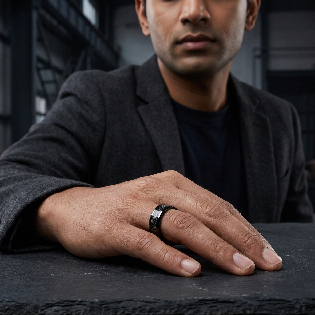Black Tungsten Meteorite Ring