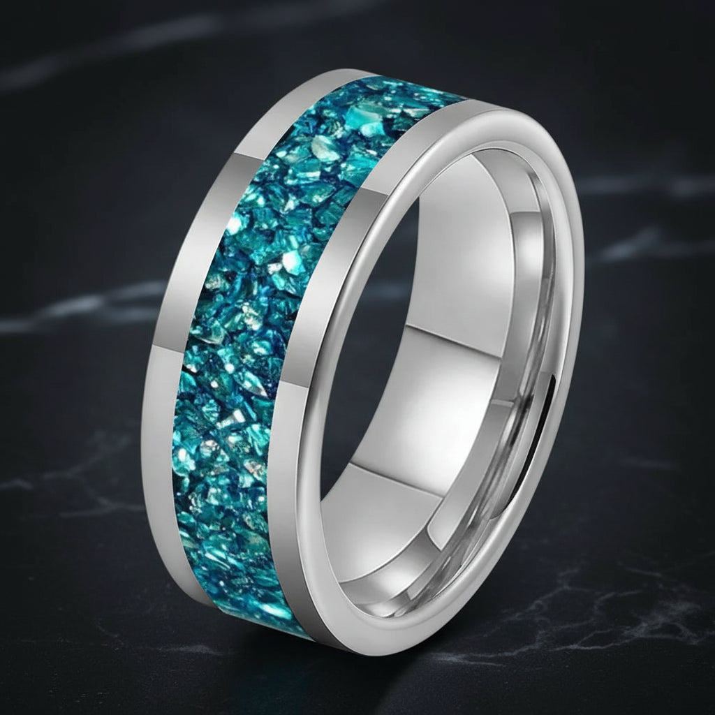 8MM Blue Glass Tungsten Wedding Band