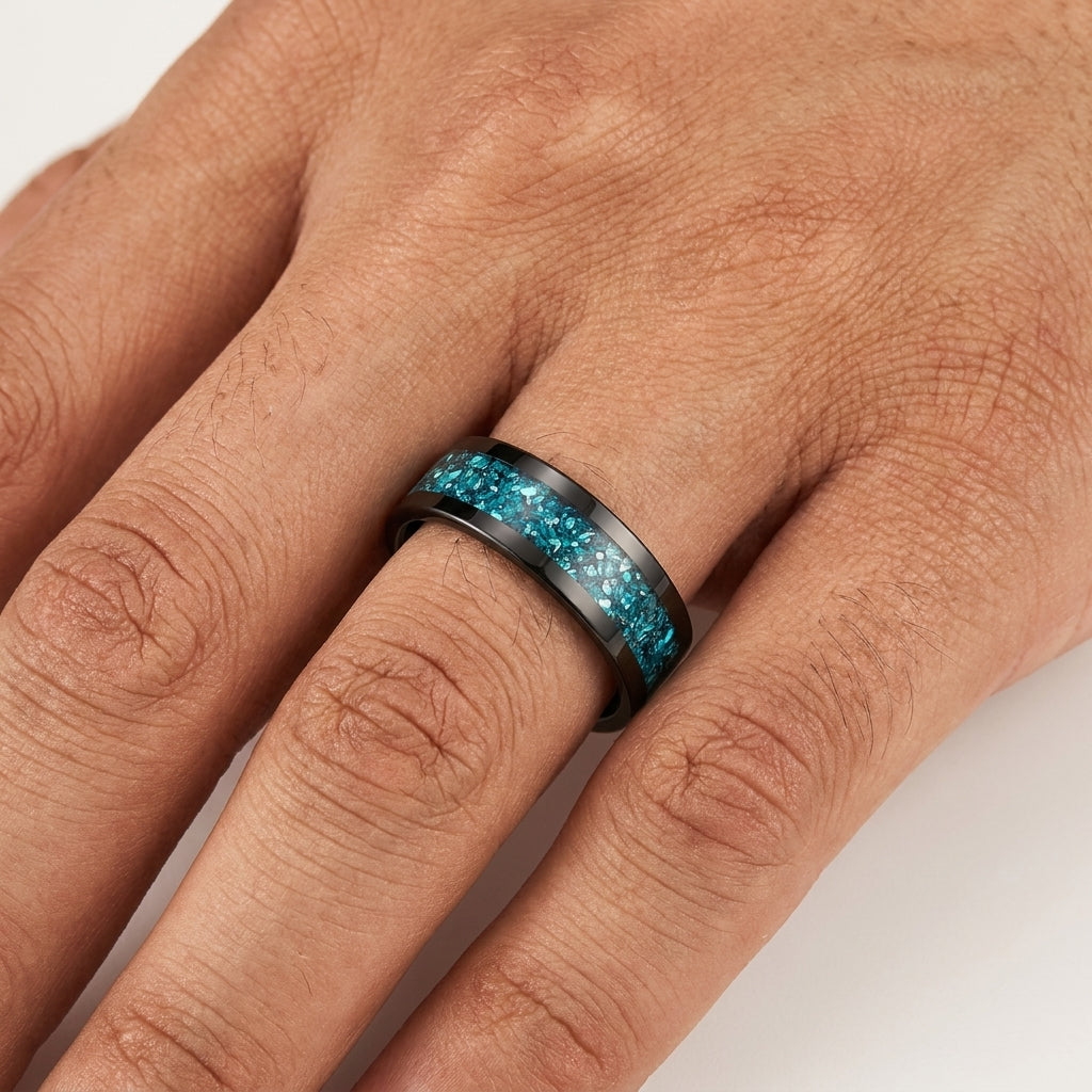 8MM Blue Glass Tungsten Wedding ring
